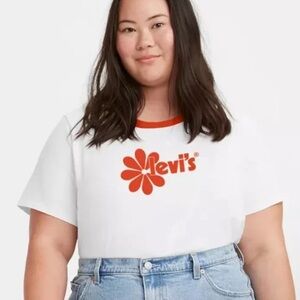 Levi's White and Orange Graphic Crop Tee